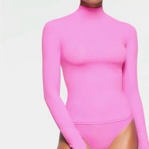 SKIMS Pink Long-Sleeve Mock Neck Bodysuit